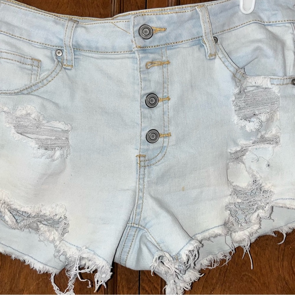 Light Blue Distressed Denim Shorts